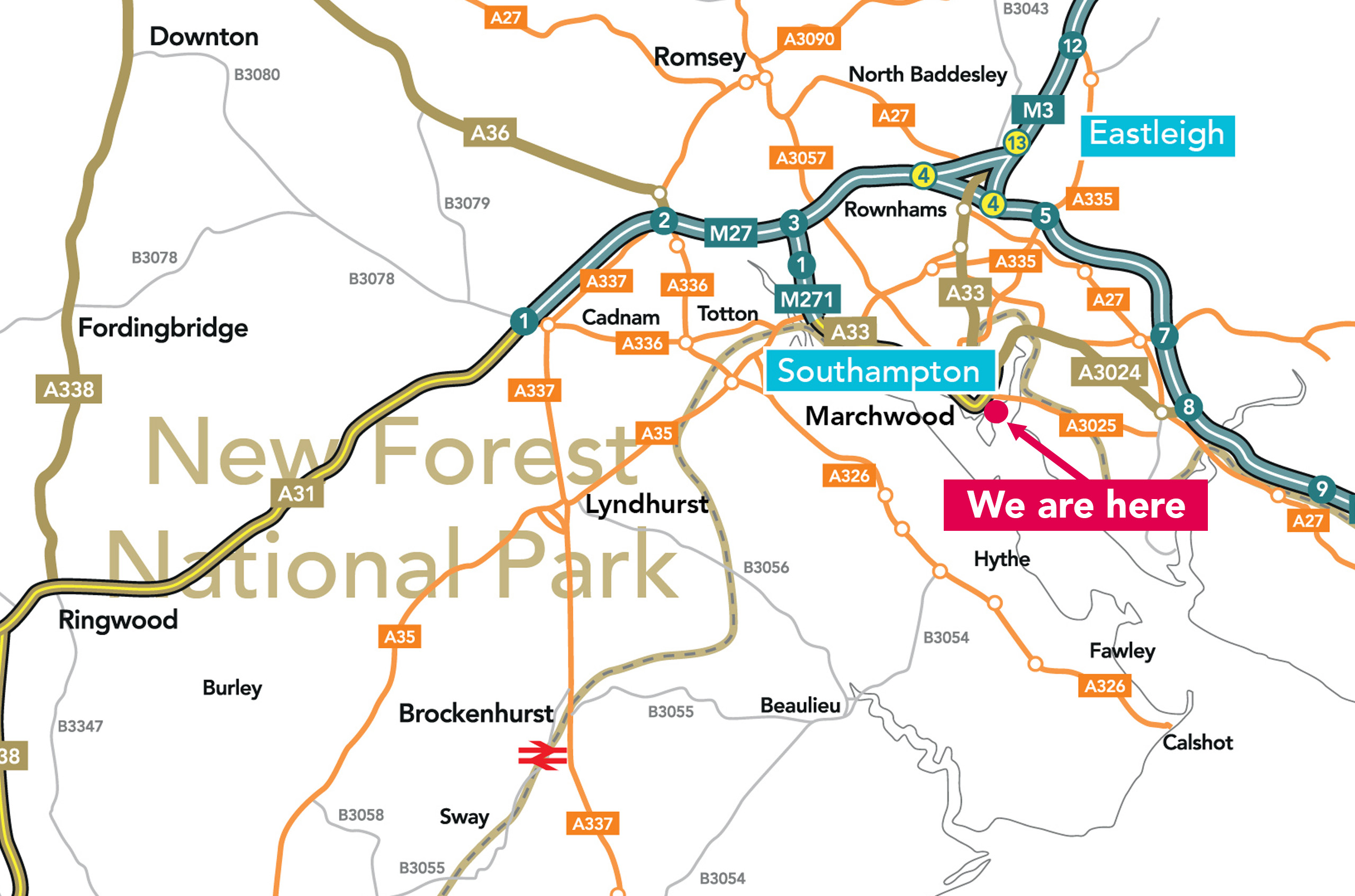 Map of Southampton showing the location of Quickstart in Ocean Village