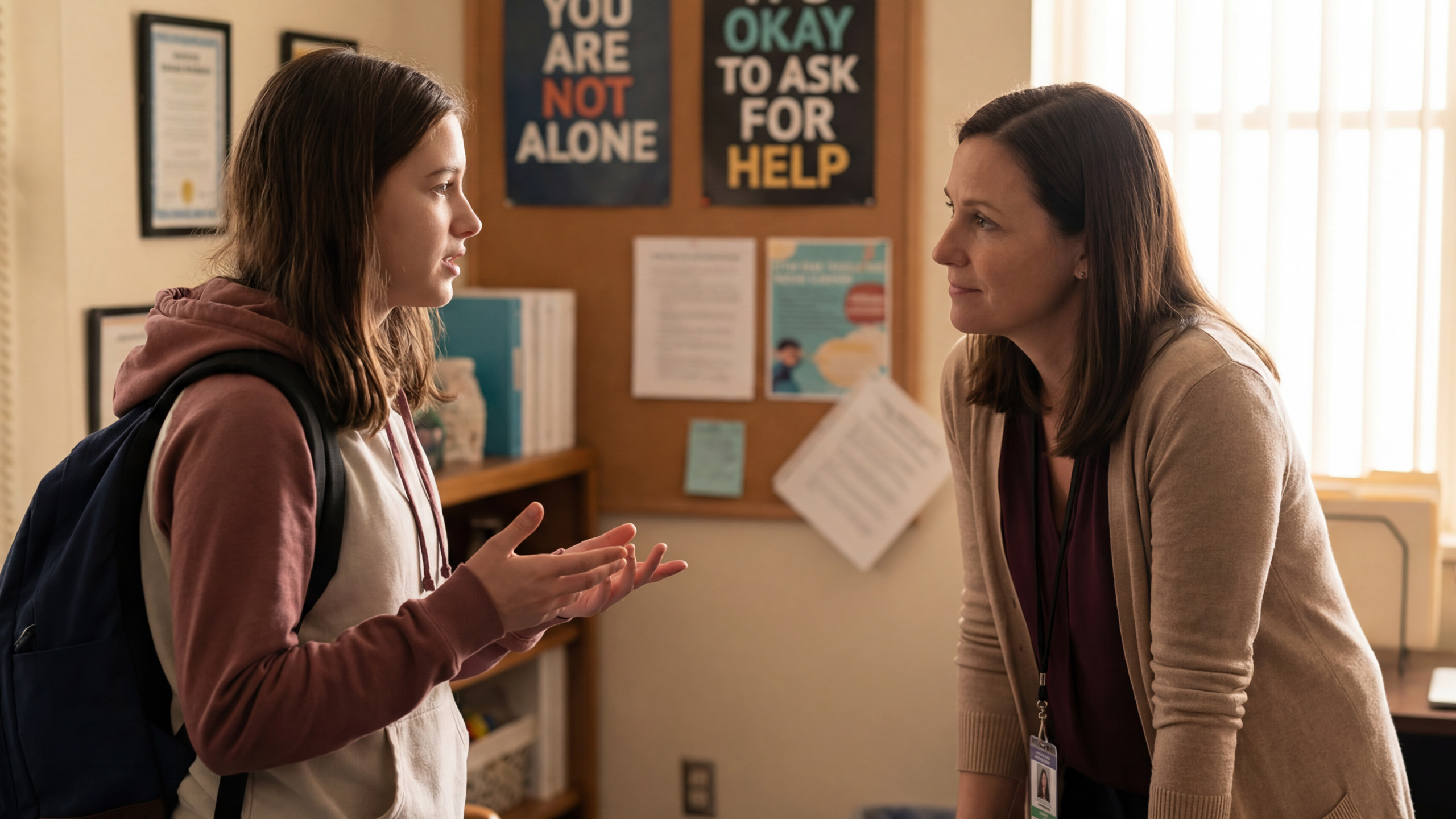 Student talking to a teacher